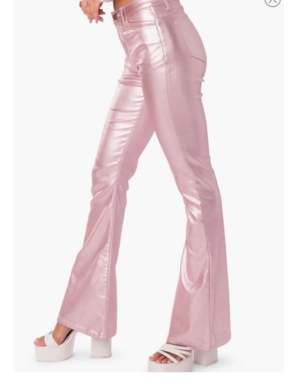 EDIKTED Luna Faux Leather Flare Leg Pants in Pink